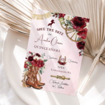 Burgundy Red Floral Wild West Charro Quinceañera