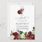 Burgundy Red Floral Wine Thema Virtual Wedding Einladung (Vorderseite)