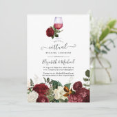 Burgundy Red Floral Wine Thema Virtual Wedding Einladung (Stehend Vorderseite)