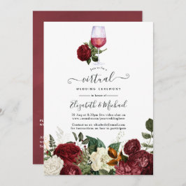 Burgundy Red Floral Wine Thema Virtual Wedding Einladung
