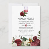 Burgundy Red Floral Wine Virtual Brautparty Einladung (Vorderseite)