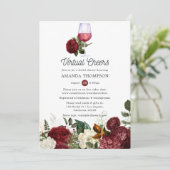 Burgundy Red Floral Wine Virtual Brautparty Einladung (Stehend Vorderseite)