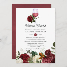 Burgundy Red Floral Wine Virtual Brautparty Einladung