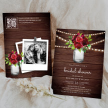 Burgundy Red Floral Wood QR Code Brautparty