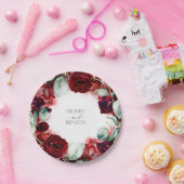 Burgundy Red Floral Wreath Wedding Pappteller (Party)