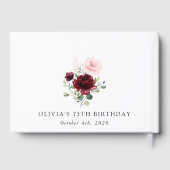 Burgundy Red Flowers, Pink Flowers, Birthday Gästebuch (Rückseite)
