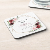 Burgundy Red Flowers, Pink Flowers, Birthday Getränkeuntersetzer (Linke Seite)