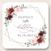 Burgundy Red Flowers, Pink Flowers, Birthday Getränkeuntersetzer (Vorderseite)