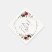 Burgundy Red Flowers, Pink Flowers, Birthday Serviette (Ecke)