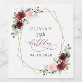 Burgundy Red Flowers, Pink Flowers, Birthday Weinetikett (Einzelnes Label)
