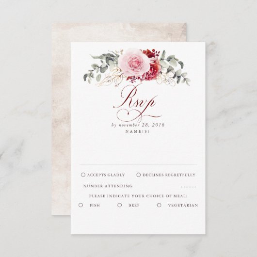 Burgundy Red Foliage Boho Wedding RSVP (Vorne/Hinten)