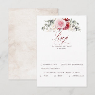 Burgundy Red Foliage Boho Wedding RSVP Karte