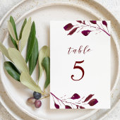 Burgundy Red Foliage Wedding Tischnummer