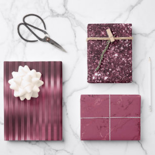 Burgundy Red Glitzy Glitzer Geschenkpapier Set