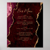 Burgundy Red Gold Agate Script Wedding Bar Menu  Poster (Vorne)