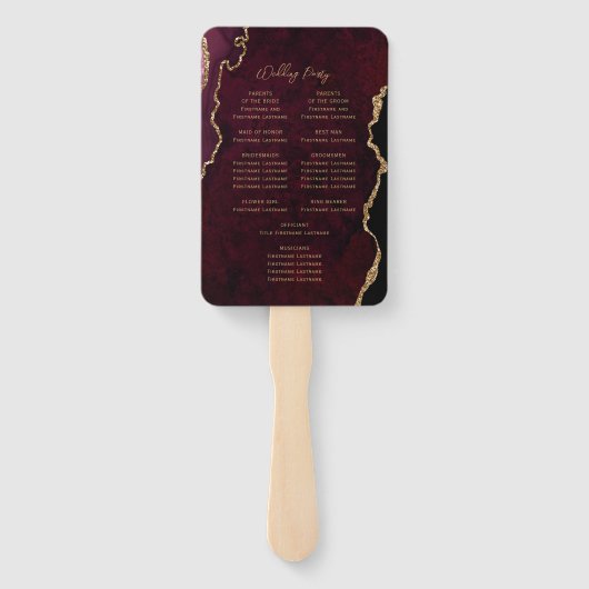 Burgundy Red Gold Agate Script Wedding Programm Fächer (Rückseite)