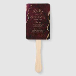 Burgundy Red Gold Agate Script Wedding Programm Fächer