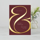 Burgundy Red Gold Amperand Typografy Rett Date Folieneinladung (Stehend vorne)