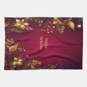 Burgundy Red Gold Blume Urlaub Küchentuch (Horizontal)