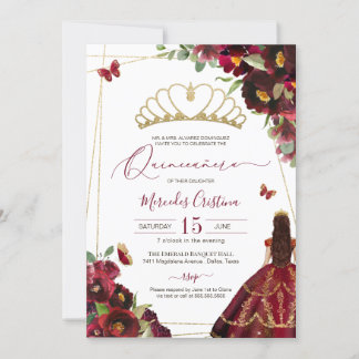Burgundy Red Gold Butterfliegen Quince Geburtstag Einladung