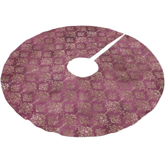Burgundy Red Gold Damask Polyester Weihnachtsbaumdecke (Schrägansicht)