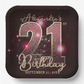 Burgundy Red Gold Faux Sequin 21st Birthday Party Pappteller (Vorderseite)