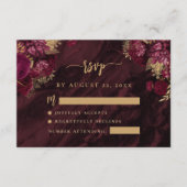 Burgundy Red Gold Floral Agate Script Wedding RSVP Begleitkarte (Vorderseite)