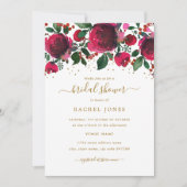 Burgundy Red Gold Floral Brautparty Einladung (Vorderseite)