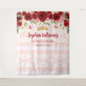 Burgundy Red Gold Floral Tiara Crown Quinceañera Wandteppich (Vorderseite)