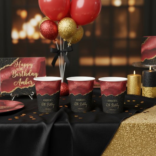 Burgundy Red Gold Glitter Abstract Watercolor Pappbecher