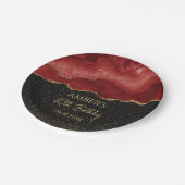 Burgundy Red Gold Glitter Abstract Watercolor Pappteller (Schrägansicht)