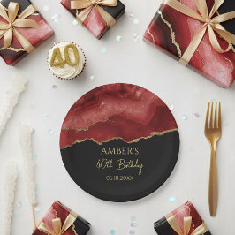 Burgundy Red Gold Glitter Abstract Watercolor Pappteller