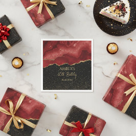 Burgundy Red Gold Glitter Abstract Watercolor Serviette