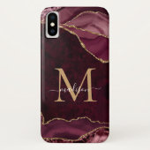 Burgundy Red Gold Glitzer Agate Gemstone Monogram Case-Mate iPhone Hülle (Rückseite)