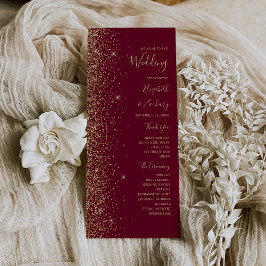 Burgundy Red Gold Glitzer Edge Wedding Program