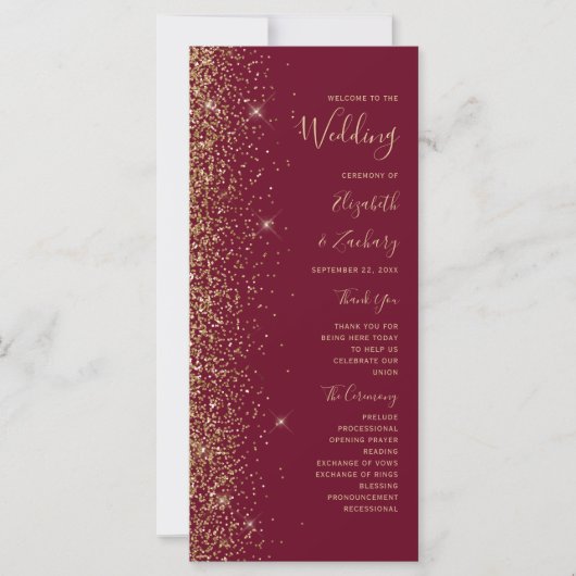 Burgundy Red Gold Glitzer Edge Wedding Program (Vorderseite)