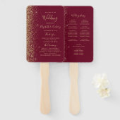 Burgundy Red Gold Glitzer Edge Wedding Program Fächer (Vorne und Hinten)