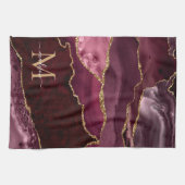 Burgundy Red Gold Glitzer Geode Marble Monogram Geschirrtuch (Horizontal)