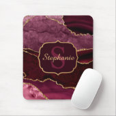 Burgundy Red & Gold Glitzer Marble Agate Monogram Mousepad (Mit Mouse)