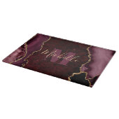 Burgundy Red & Gold Glitzer Marble Agate Monogram Schneidebrett (Ecke)
