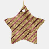Burgundy Red Gold Glitzer Streifen Keramik Ornament (Vorne)