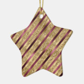 Burgundy Red Gold Glitzer Streifen Keramik Ornament (Links)