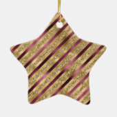 Burgundy Red Gold Glitzer Streifen Keramik Ornament (Hinten)