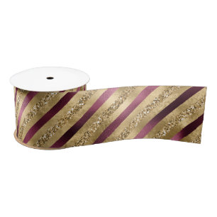 Burgundy Red Gold Glitzer Streifen Satinband
