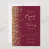 Burgundy Red Gold Glitzer Wedding Einladung (Vorderseite)