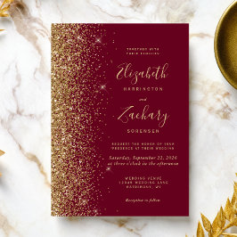 Burgundy Red Gold Glitzer Wedding Einladung