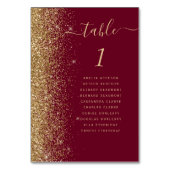 Burgundy Red Gold Glitzer Wedding Tischnummer (Rückseite)