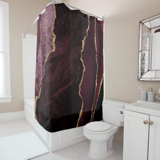 Burgundy Red & Gold Imitate Glitzer Marble Agate Duschvorhang (Beispiel)