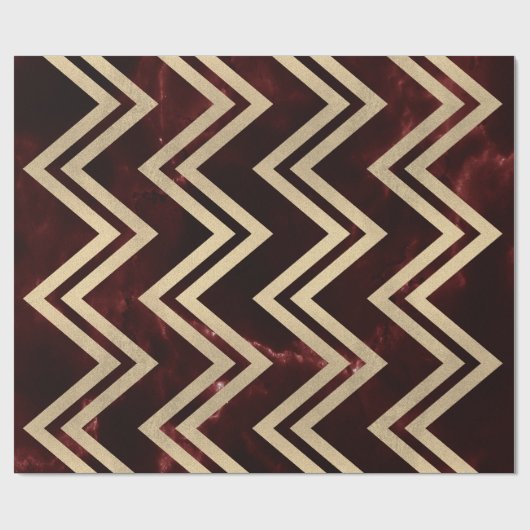 Burgundy Red Gold Marble Zig Zag Zickzack Lines Geschenkpapier (Flach)