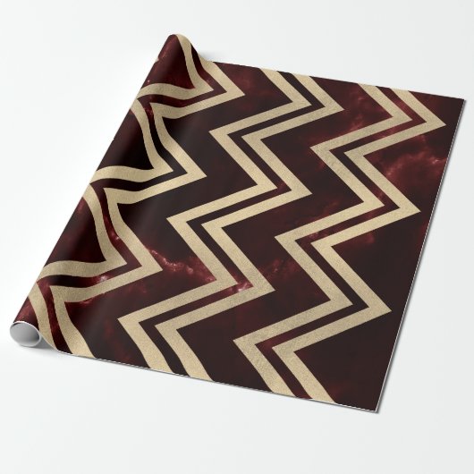 Burgundy Red Gold Marble Zig Zag Zickzack Lines Geschenkpapier (Ungerollt)